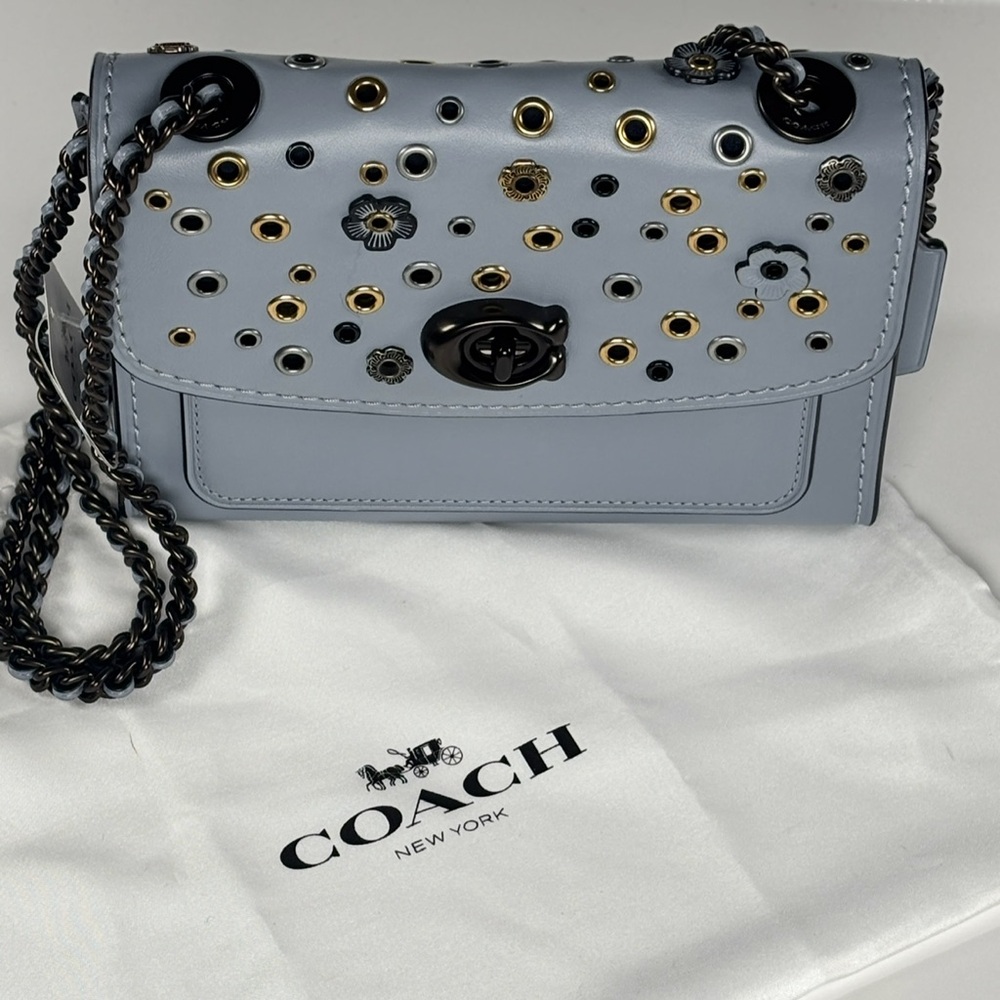 Coach Parker Tea Rose Blue rivets crossbody Bag NWT Chain & Leather w dusty - Picture 14 of 14